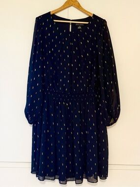 Jessica Howard Navy Blue Chiffon Dress w/Gold Flecks - Size 18W